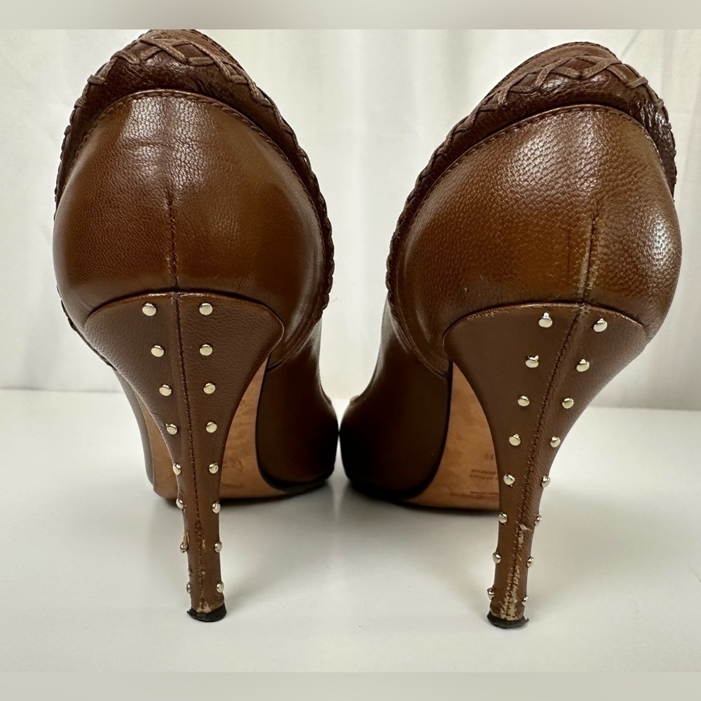 Saint Laurent Cognac Brown Leather Pumps Sz 7.5 - Picture 3 of 7